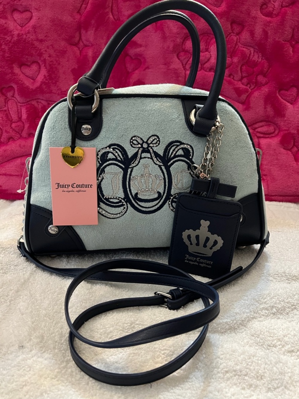 Juicy Couture Mint and Black Satchel with Crown Crest